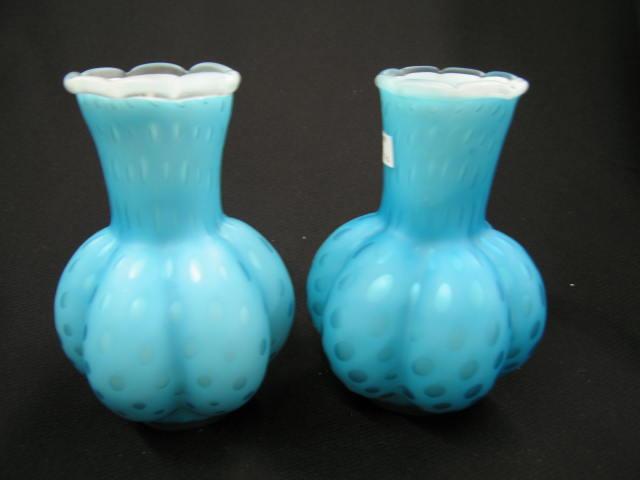 Appraisal: Pair of Blue Satin Art Glass Vases M O P