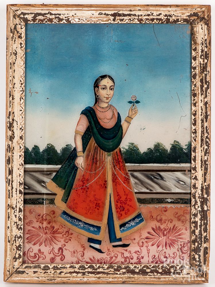 Appraisal: Chinese export reverse painting of an Indian woman Chinese export