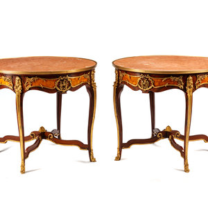 Appraisal: A Pair of Large Louis XV Style Bronze Mounted Marble-Top