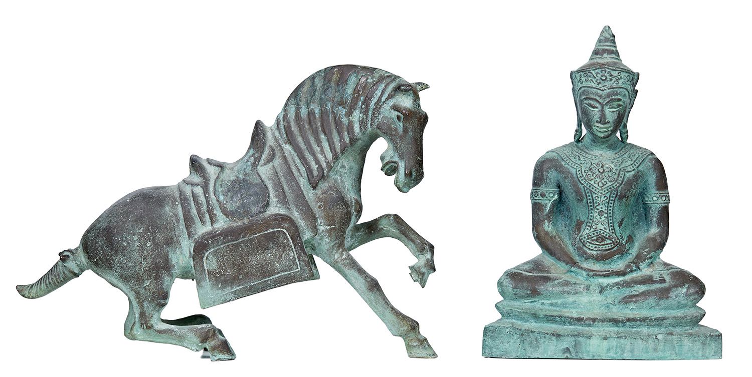 Appraisal: A BRONZE FIGURE OF A CLASSICAL HORSE AND A BUDDHA