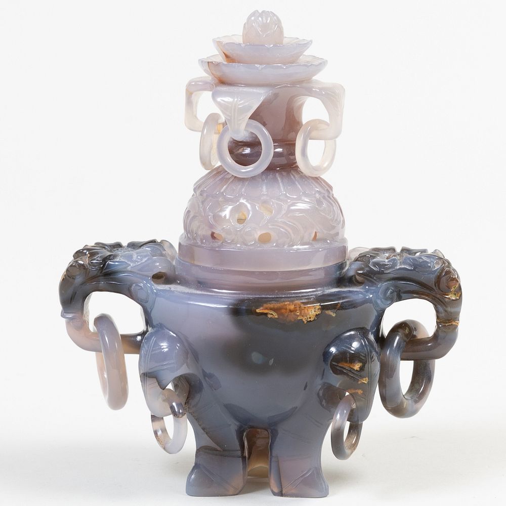 Appraisal: Chinese Carved Agate Censer and Cover in high Property from