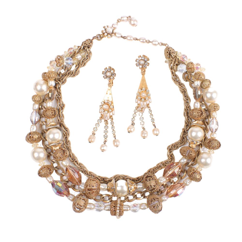 Appraisal: MIRIAM HASKELL GOLD TONE NECKLACE AND EARRING PC GROUP MULTI