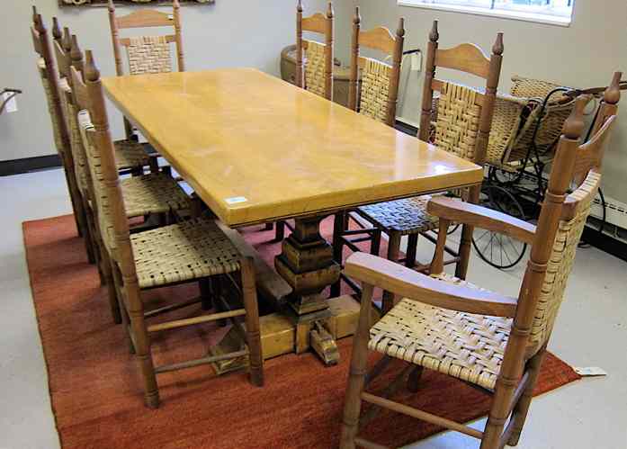 Appraisal: TRESTLE BASE MAPLE BANQUET TABLE an th century antique reproduction