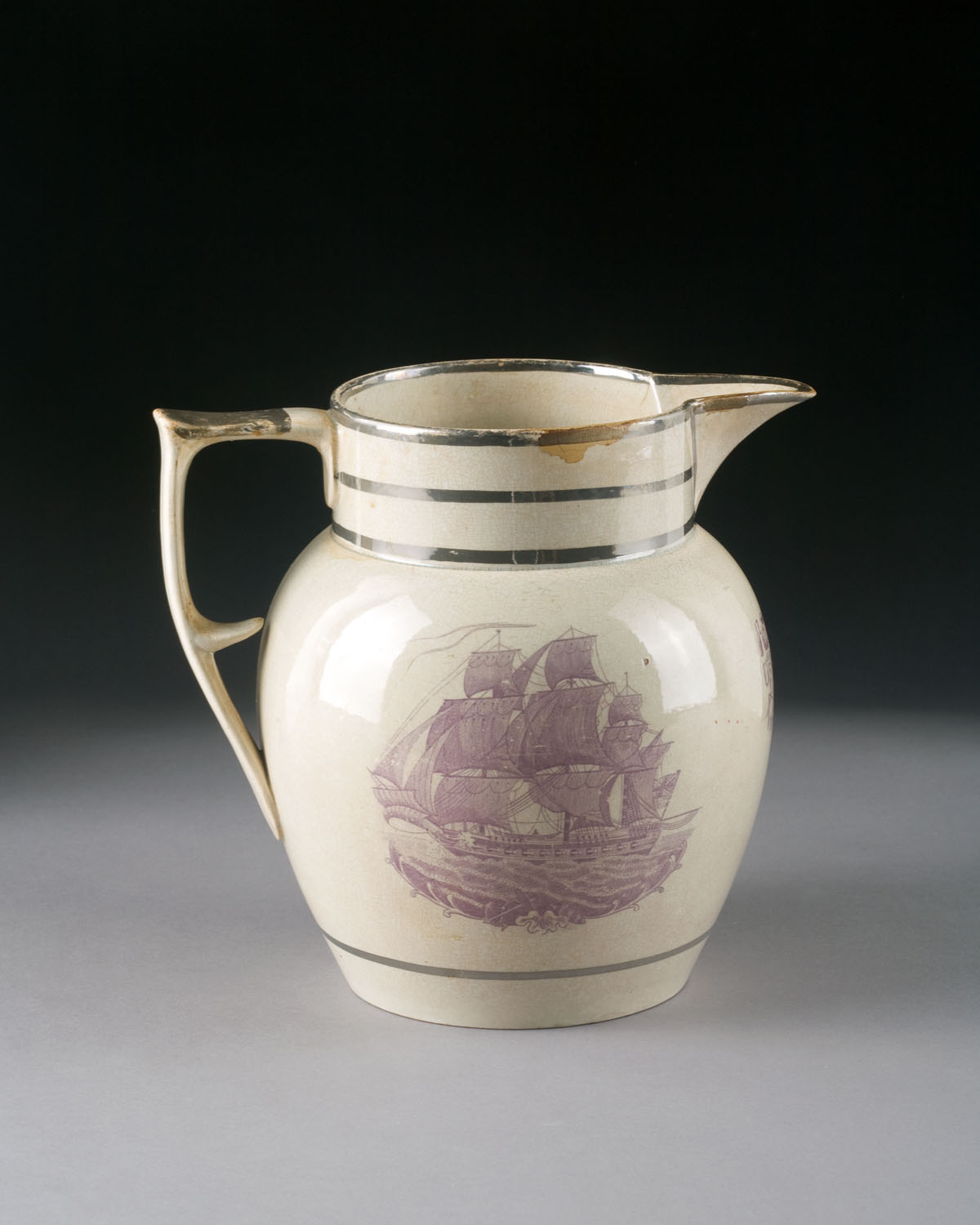 Appraisal: ENGLISH PEARLWARE PURPLE TRANSFER-PRINTED AND SILVER LUSTRE MASONIC JUG EARLY