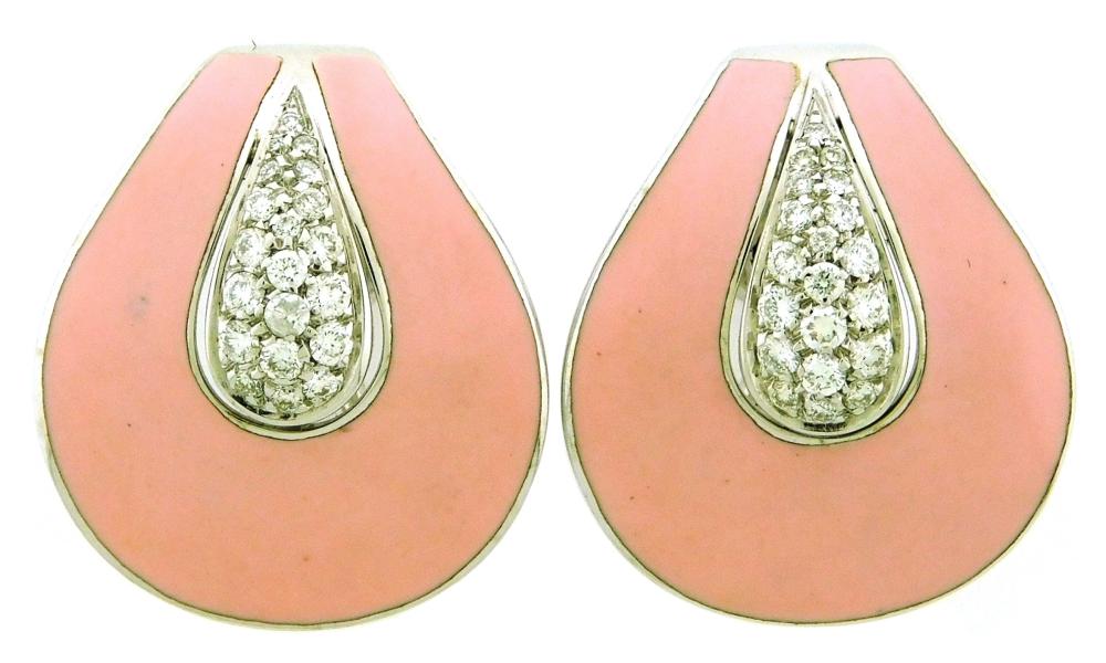 Appraisal: JEWELRY K Pink Enamel and Diamond Roberto Coin Earrings tear