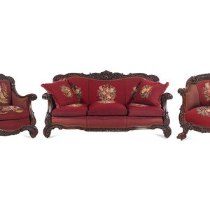 Appraisal: A Rococo Revival Carved Walnut Three-Piece Seating Suite in the