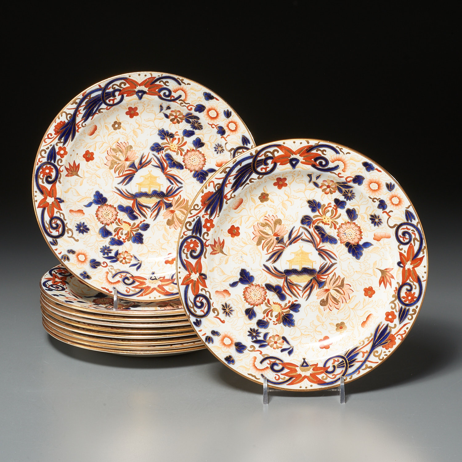 Appraisal: SET WEDGWOOD IMARI PEARLWARE PLATES th c England gilt and