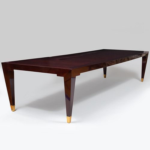 Appraisal: DONGHIA INLAID MAHOGANY AND PARCEL-GILT DINING TABLE PARIS x in