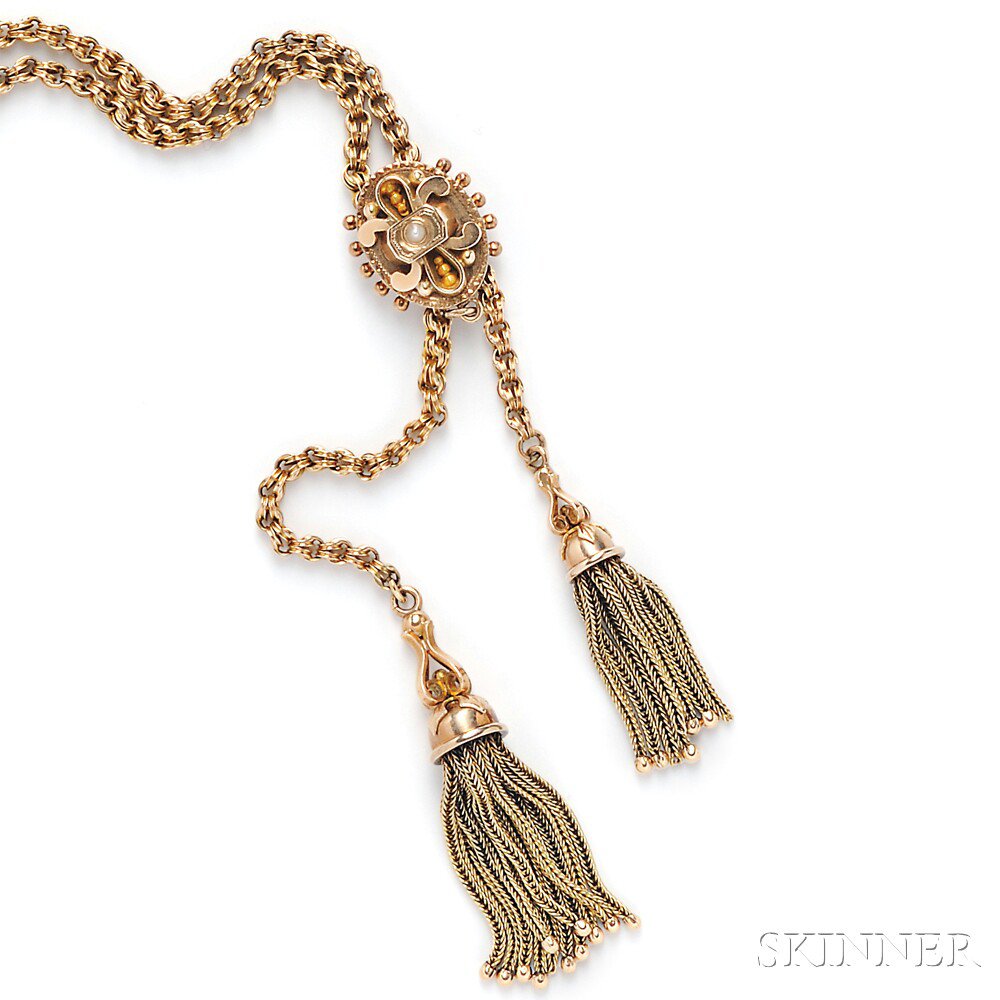 Appraisal: kt Gold Longchain with tassels and slide dwt total lg