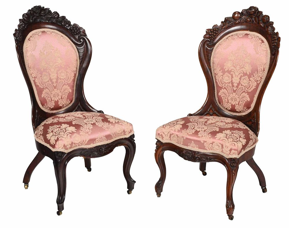 Appraisal: Assembled Pair Rococo Revival Rosewood Side Chairs attributed to Henry