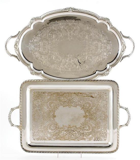 Appraisal: Two silverplate serving trays Gorham oval double handled serving tray