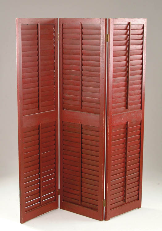 Appraisal: THREE FOLD SHUTTER ROOM SCREEN Made of three house shutters