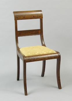 Appraisal: An Inlaid Wood Side Chair A graceful inlaid wood side