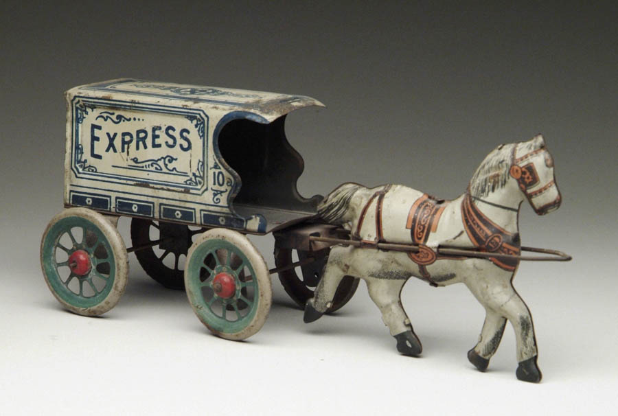 Appraisal: A TIN LITHOGRAPHED HORSE DRAWN EXPRESS WAGON Wagon is stenciled