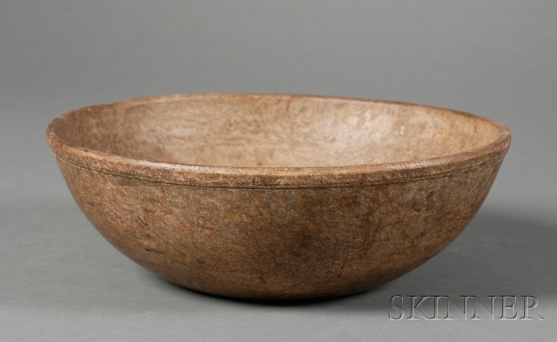 Appraisal: Burl Bowl America early th century turned bowl with incised