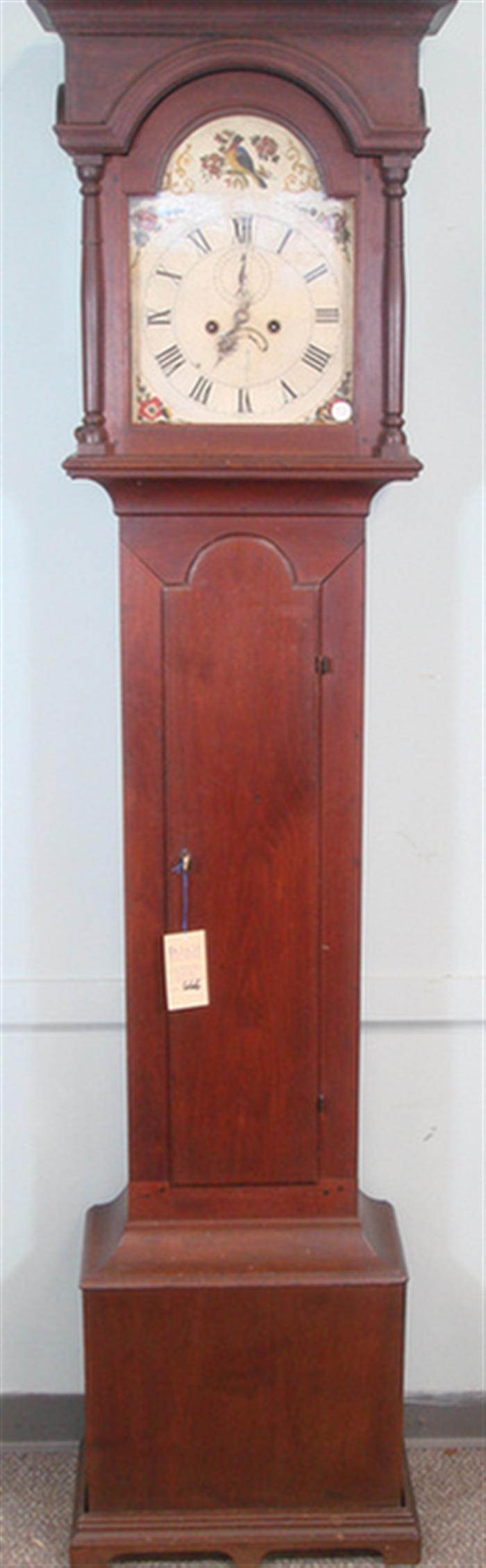 Appraisal: Walnut tall case clock early flat top QA style case