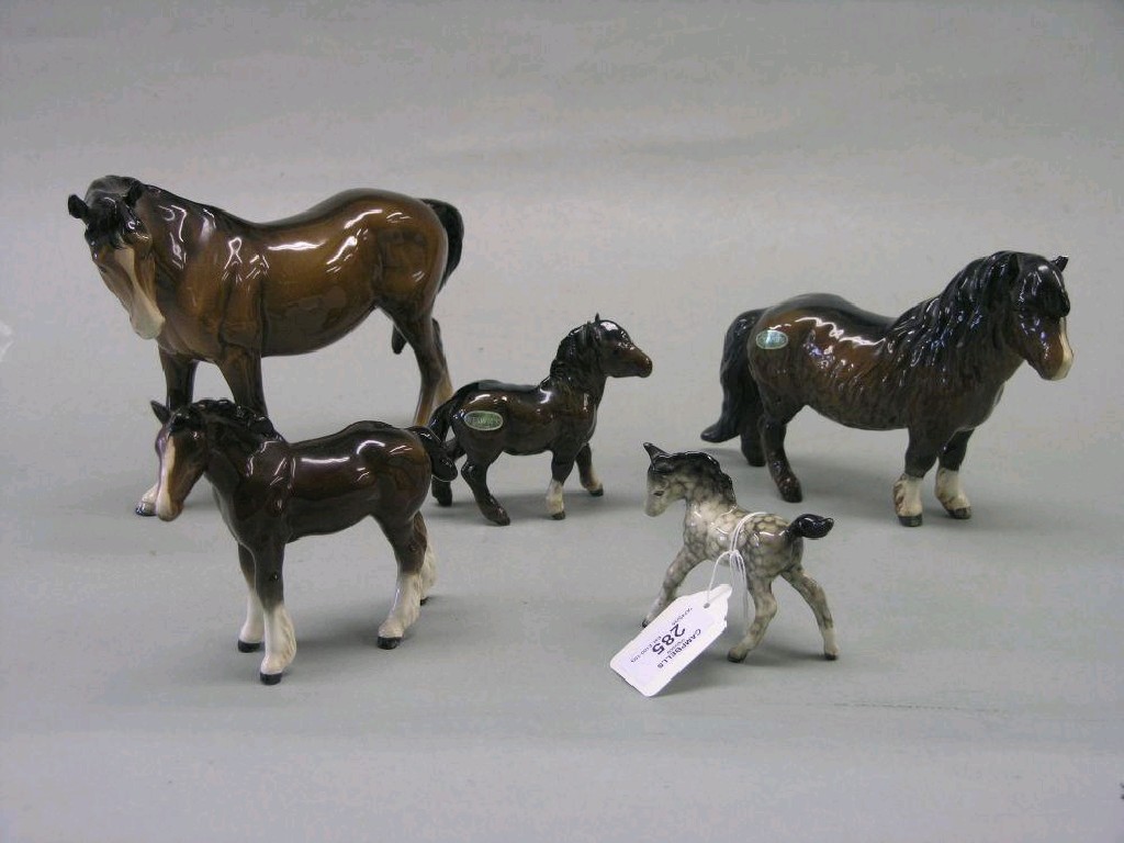 Appraisal: Five Beswick Horses small foal rocking horse grey Shetland Pony