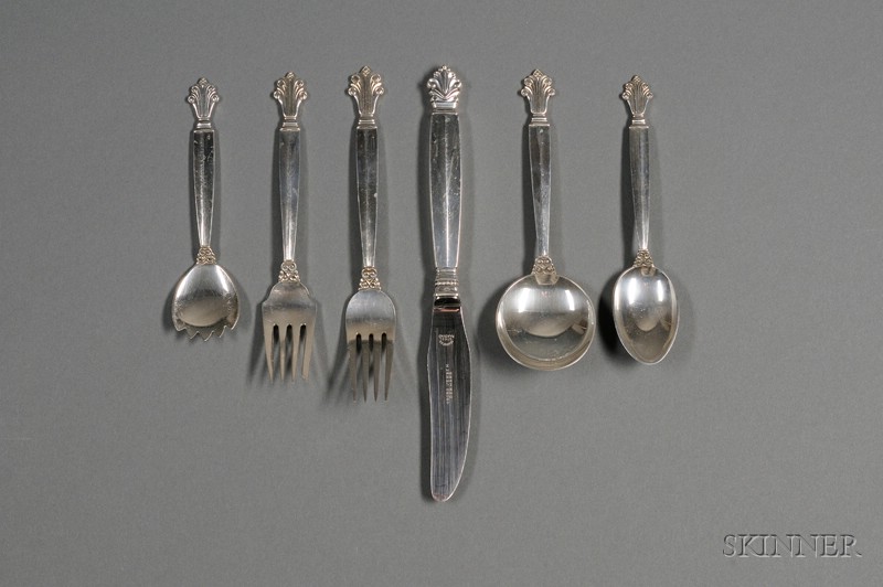 Appraisal: Georg Jensen Sterling Acanthus Pattern Flatware Service for Twelve post-