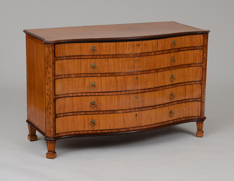 Appraisal: FINE GEORGE III INLAID SATINWOOD SERPENTINE-FRONTED CHEST OF DRAWERS The