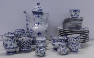 Appraisal: Royal Copenhagen Blue White Partial Porcelai Victorian Bronze Mounted Porcelain