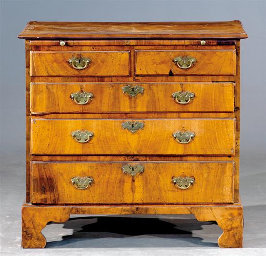 Appraisal: George II walnut and burl chest of drawers circa rectangular