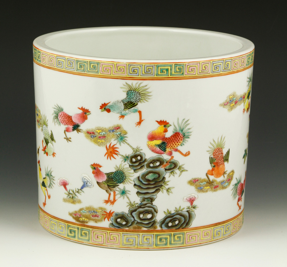 Appraisal: - Famille Rose Porcelain Brush Pot Famille rose porcelain brush