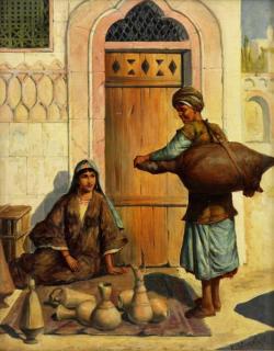 Appraisal: OSTERSETZER Carl Oil on Wood Panel Orientalist Scene Signed lower