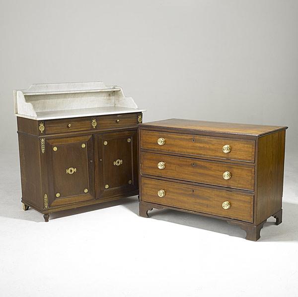 Appraisal: TRADITIONAL FURNITURE Three drawer dresser with brass pulls on bracket