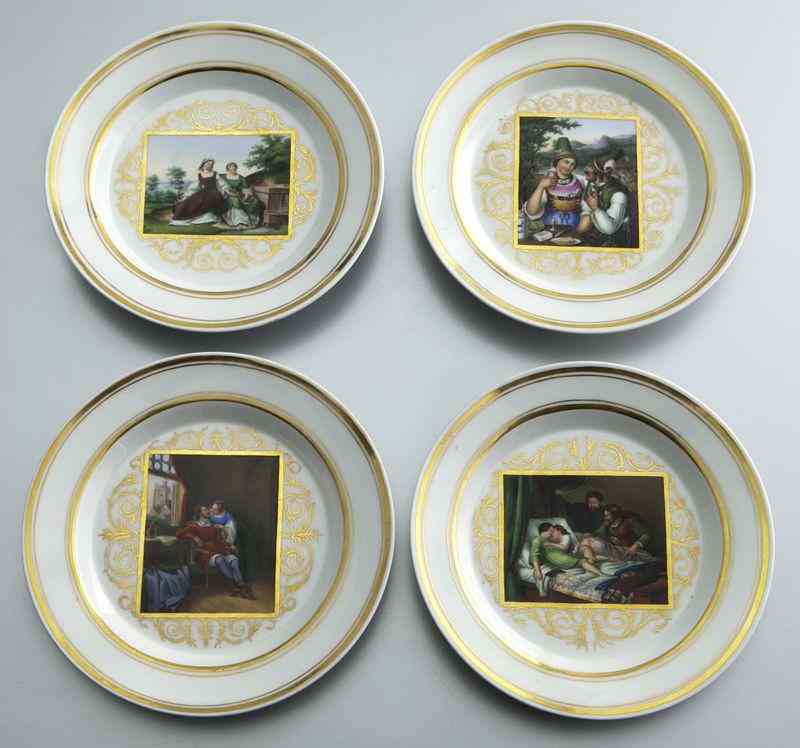 Appraisal: KPM porcelain plates centered by panelsdepicting figural scenes accented by