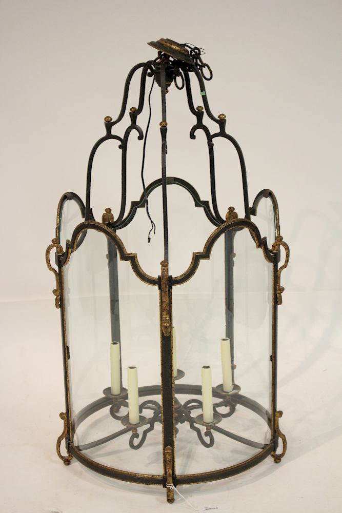 Appraisal: Large Louis XV Style Parcel Gilt Hall Lantern Wrought iron