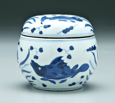 Appraisal: Chinese porcelain lidded bowl blue and white fish water plants