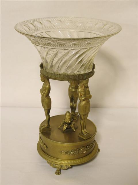 Appraisal: FRENCH EMPIRE STYLE ORMOLU CENTERPIECE Surmounted by a cut-glass bowl