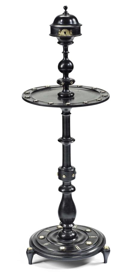 Appraisal: CONTINENTAL EBONISED AND BONE INLAID SMOKING STAND CIRCA the turned