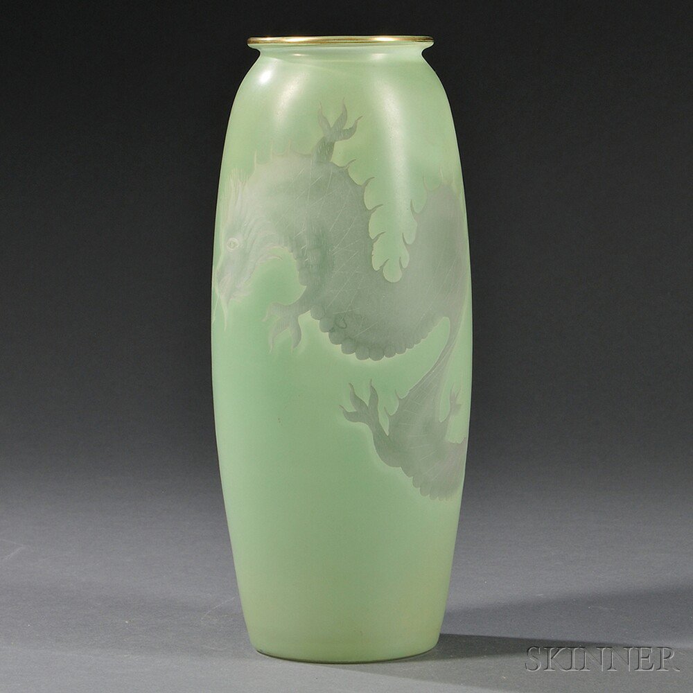 Appraisal: Hawkes Vase with Dragon Art glass Corning New York -