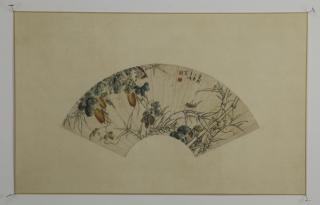 Appraisal: Chinese watercolor fan painting 'huaniao hua' l Chinese watercolor and