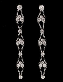 Appraisal: Pair k White Gold Diamond Dangle Earrings Schoeffel German founded