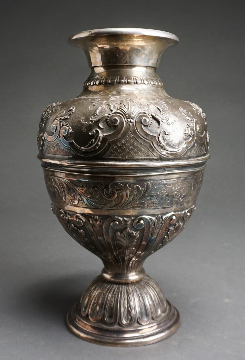 Appraisal: Titulo Portuguese Repousse Silver Footed Vase H in cm ozt