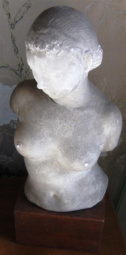 Appraisal: Plaster nude female bust and torsoMounted on a square base