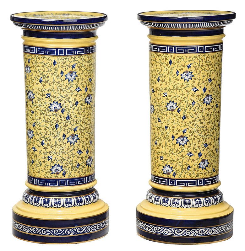 Appraisal: Pair Minton Cobalt and Yellow Garden Pedestals British late th