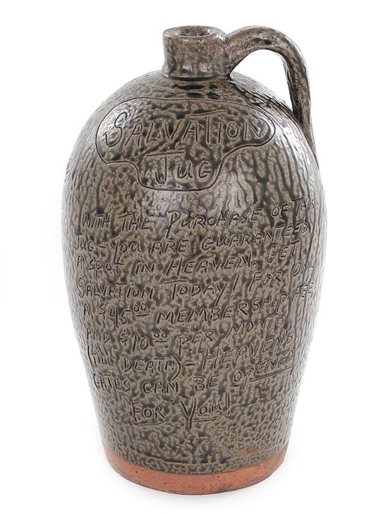 Appraisal: Southern stoneware Salvation Jug front inscribed SALVATION JUG With the