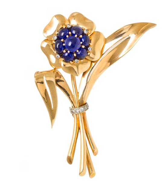 Appraisal: Sale Lot A Retro Yellow Gold Sapphire and Diamond Flower