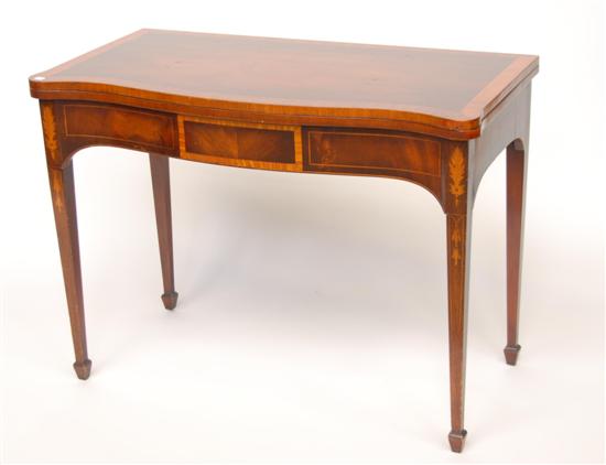 Appraisal: FLIP TOP CONSOLE TABLE Cross- banded mahogany with serpentine front