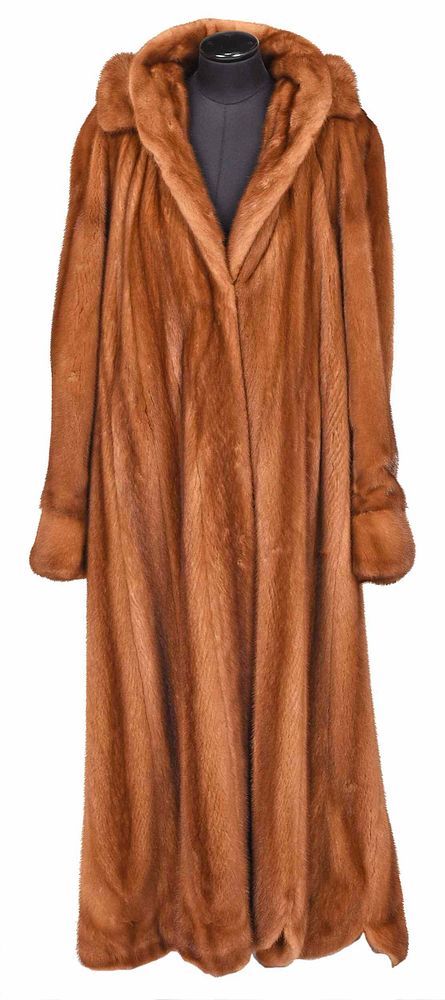 Appraisal: Full Length Mink Fur Coat th century swing style hooded