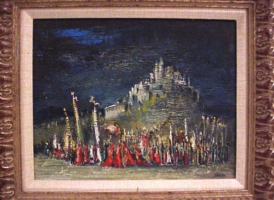 Appraisal: M Sorel impasto oil on masonite Processione dated Roma '