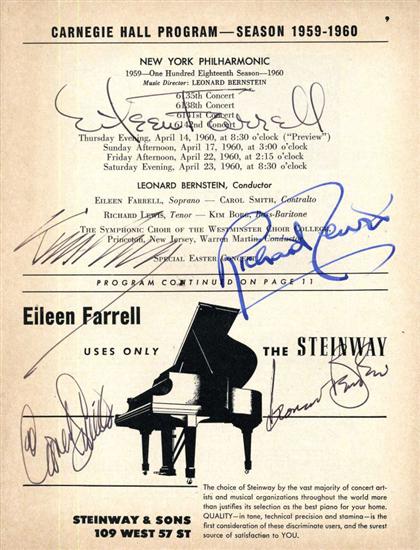 Appraisal: pieces Autograph Material Bernstein Leonard Program signed New York Philharmonic