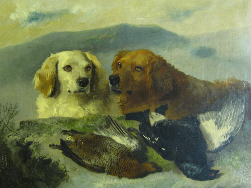 Appraisal: GEORGE WILLIAM HORLOR - Oil on canvas of two dogs