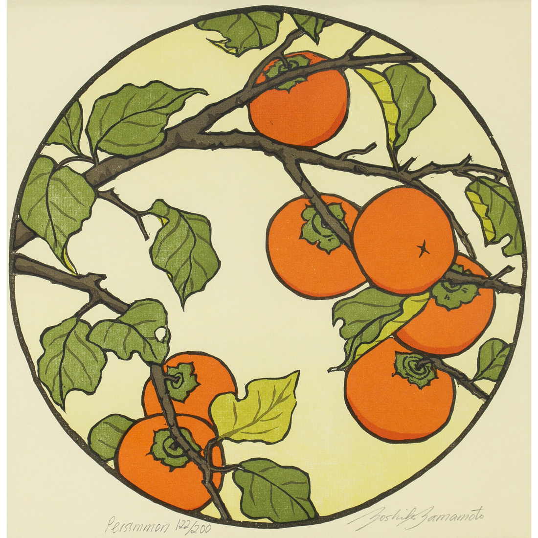 Appraisal: PRINT YOSHIKO YAMAMOTO Yoshiko Yamamoto Japanese b Persimmon woodcut in