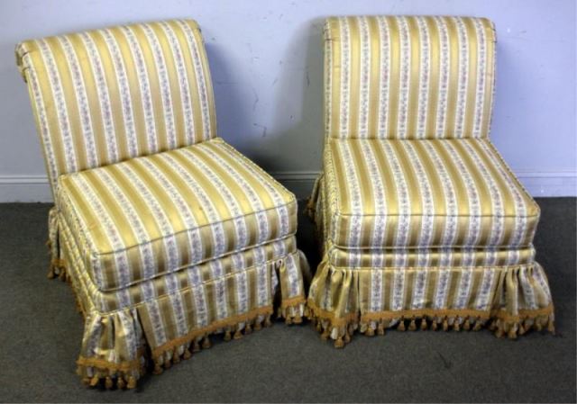 Appraisal: Pair of Art Deco Style Upholstered Roll BackUpholstered Slipper Chairs