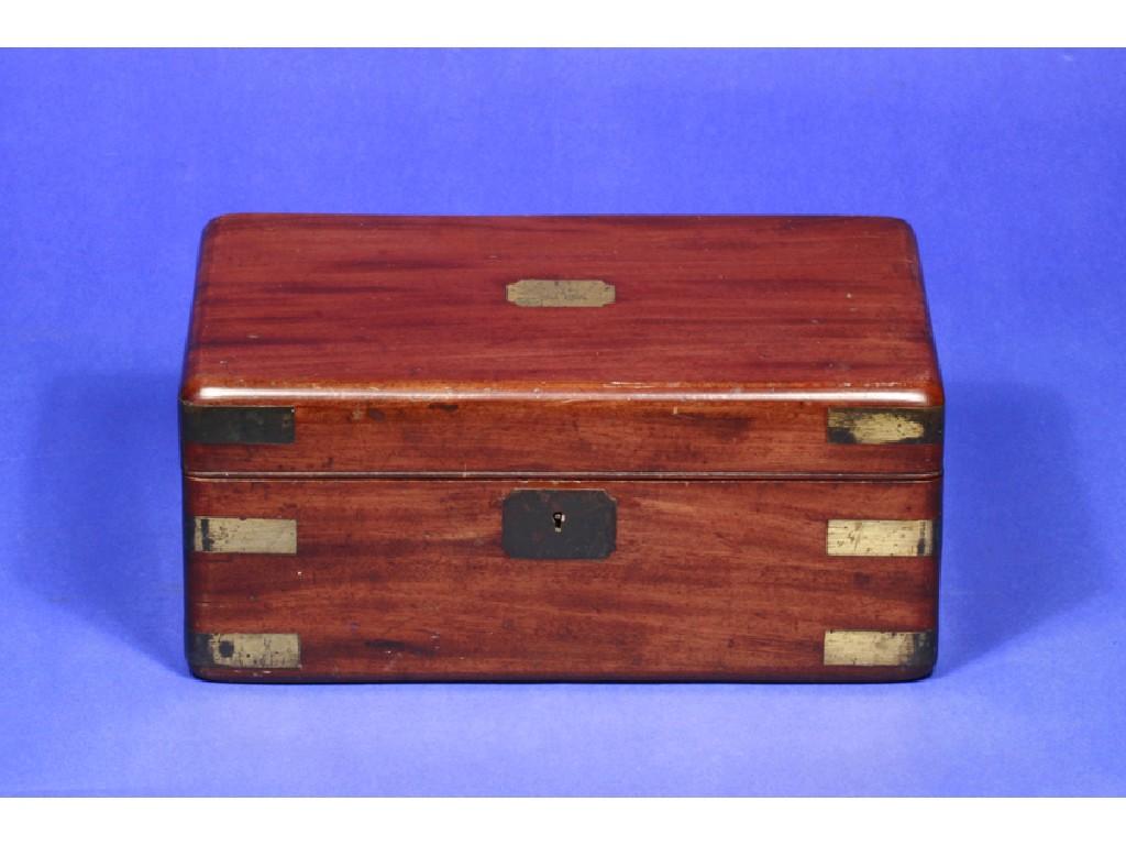 Appraisal: A VICTORIAN MAHOGANY AND BRASS BOUND WORK BOX the rectangular