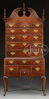 Appraisal: QUEEN ANNE FIGURED RED WALNUT BONNET-TOP HIGHBOY Circa - Salem